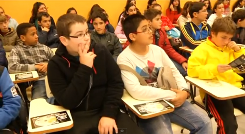 Imagen de la visita a la productora de los alumnos del IES Vilar de Ponte